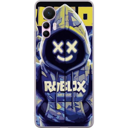 Kompatibelt Mobildeksel til Xiaomi Xiaomi 12 Lite Blågul Roblox hettegenserfigur med minimalistisk neonstil og masket ansikt, moderne spillillustrasj