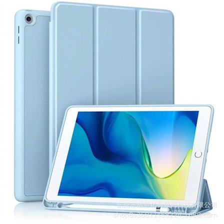 Etui til iPad 9.7" 2017/2018/ 5/Air 1/6/Air 2 Tri fold Hvid Isblå Silikone