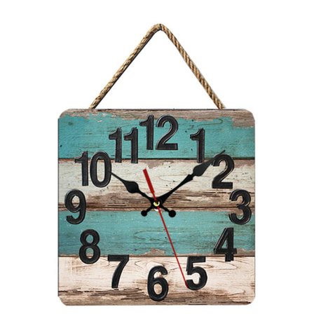 IC 10" Träväggklocka Tyst, Batteridriven, Vintage Rund Landkustväggklocka Decor-H