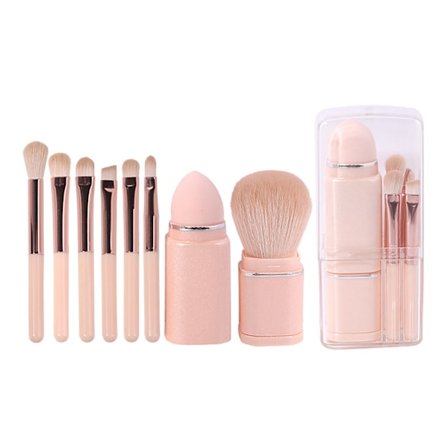 8 st Makeup Borste Set Mjuka Borst Retractable Puderborste Mini Bärbar Makeup Borstar för Resor Ljus Hudfärg