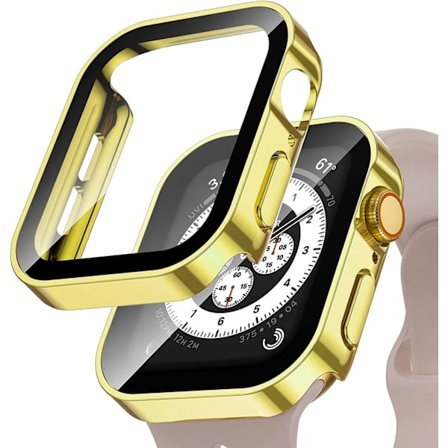 Vattentätt fodral för Apple Watch 7 8 9 45 mm 41 mm skärmskydd Glas+ cover Bumper Tempered iWatch 5 SE 6 44 mm 40 mm Tillbehör Guld Gold