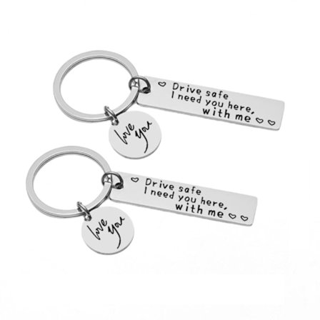 Nyckelring "Drive safe" rostfritt stål Silver