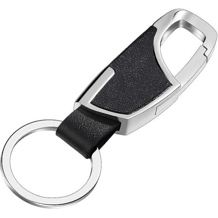 Män Nyckelring Nyckelring Svart läder Bilnyckelring Ring Silver L DXGHC