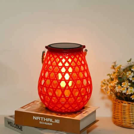 Solar lanterne i rattan – Udendørs hængende lanterne til have, terrasse, balkon_OF