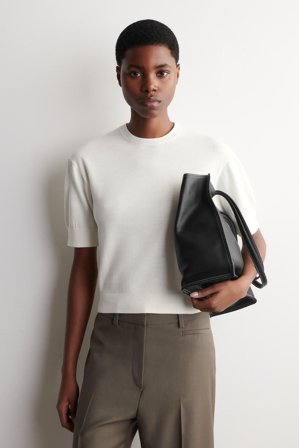 COS Women's Knitted Cotton T-Shirt in White