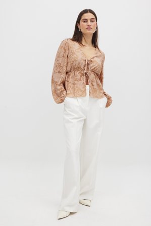 NA-KD Burn-Out-Top mit Puffärmeln - Blusen - Beige - M