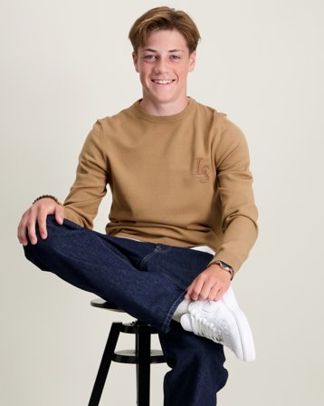 Lyle & Scott L&S Monogram Crew Neck Jumper Beige Pullover Jungen - Kids Brand Store