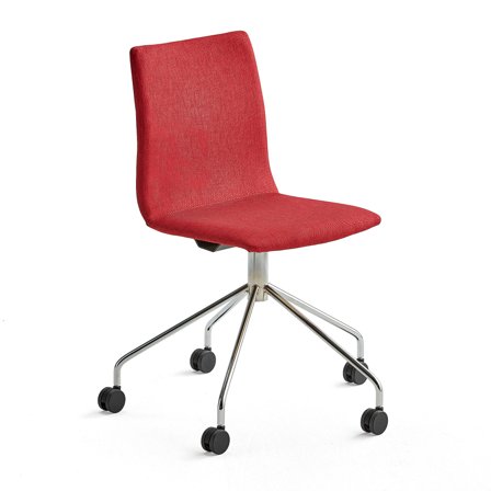 Conference chair OTTAWA with wheel base, red fabric, chrome
