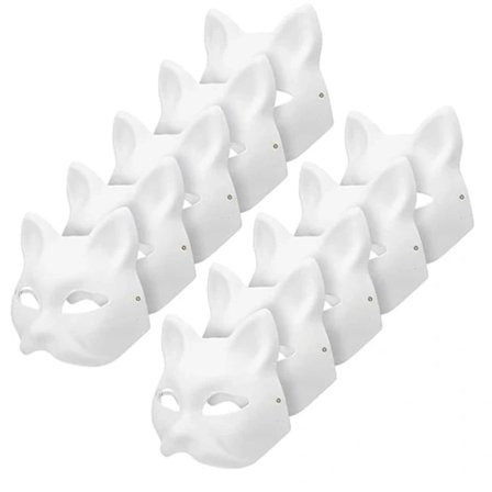 10 stk. Kattemaske for maling, Dyrekledning Maske DIY Hvit Maske Halv for Maskerade Barn Rollespill Maske Kostymefest Gave