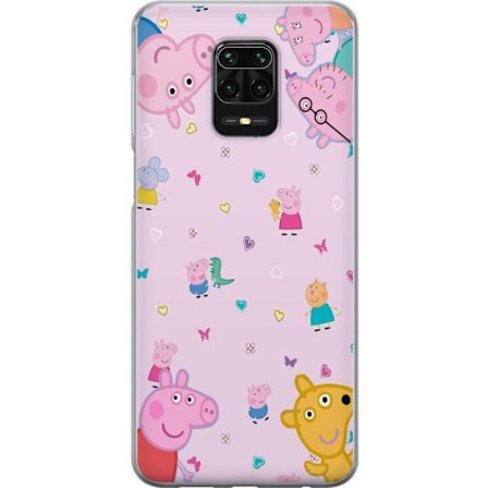 Kompatibelt Mobildeksel til Xiaomi Redmi Note 9S Peppa Gris med en baby i armene, mamma gris motiv i fargerik og myk barneillustrasjon med hjerter