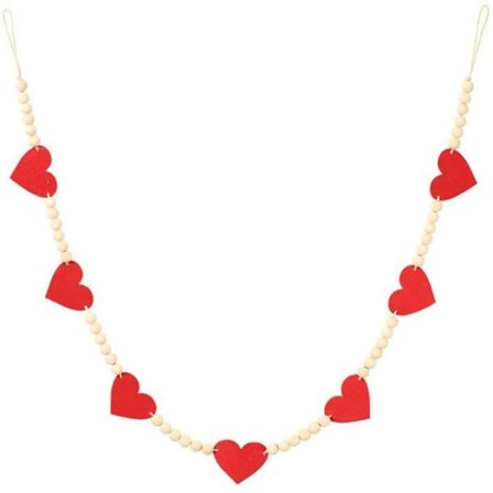 Alla hjärtans dag-dekor - Röd rosa filt hjärta träpärlor Girlang för Valent