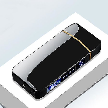 Elektrisk Vindtæt Metal Lighter Dobbelt Bue Flammeløs Plasma Genopladelig USB Lighter LED Strømvisning Berøringsfølsom Lighter Sort