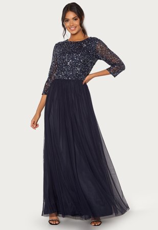AngelEye Sequin Bodice Maxi Dress Navy Klær