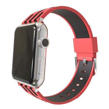 Apple Watch Series 4 40mm kaksisävyinen silikooni muovinen raidallinen vaihto ranneke - Musta/ Punainen Multicolor