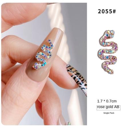 Negledekorationer til Nail Art Diamantlegering Snake Rose Guld og Sølv Full Diamond Tre-dimensionel Manicure 2055