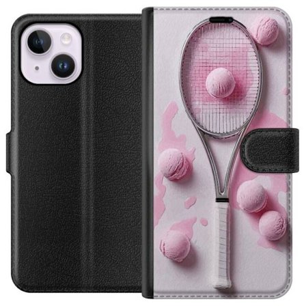 Kompatibel Tegnebogsetui til Apple Apple iPhone 14 Plus Rosa glaskugler og tennisketsjer i et kreativt stillbillede med legende popfølelse og moderne