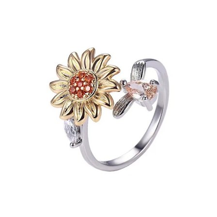 Sunflower Fidget Ring för kvinnor Justerbar Open Band Ring, barn, hane
