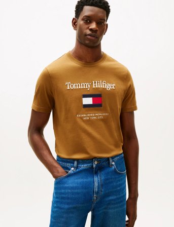 Tommy Hilfiger Tommy Embro Flag Tee - Brown - S