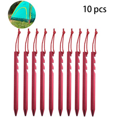 10-pak lette teltpløkker i aluminium - rød