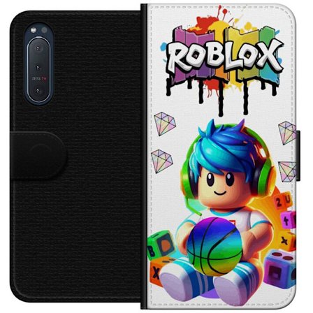 Yhteensopiva Lompakkokotelo Sony Sony Xperia 5 II Värikäs Roblox-kuvitus pelihahmolla, leluilla ja energialla, täydellinen pelifaneille ja modernii