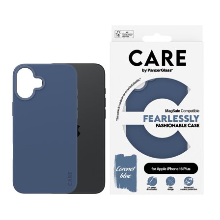 CARE by Panzer Fashionable Case Blue w. MagSafe iPhone 16 Plus PanzerGlass - High quality tempered glass screen protector