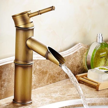 1PC 2-ledade brytmunstycken hög bambu kran, vattenfall diskbänk mixer