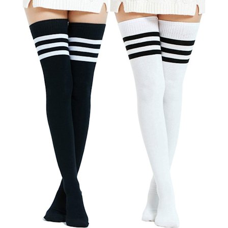 Extra Long Cotton Stripe Thigh High Socks Over the Knee High Plus Size Stockings