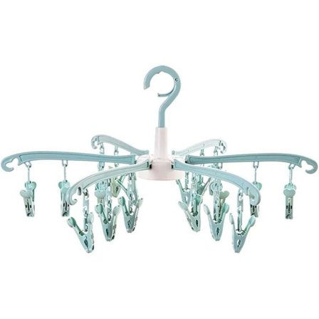 FLM Clips Foldbar Tørrestativ - Bærbar Foldbar Tøjstativ med 18 Klips til Sokker og Undertøj, Blå