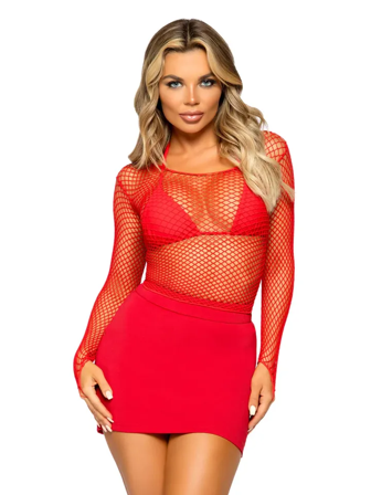 Elastane Long Sleeved Fishnet Shirt Red - Vuxen.fi - Seksikkäät vaatteet - Leg Avenue