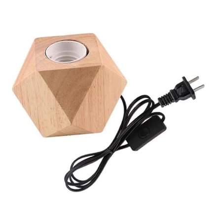 Rustik E27 Træbase Bordlampe Læse Skrivebordslampe med Stik Natlampe Pæresokkelholder til Soveværelsesindretning