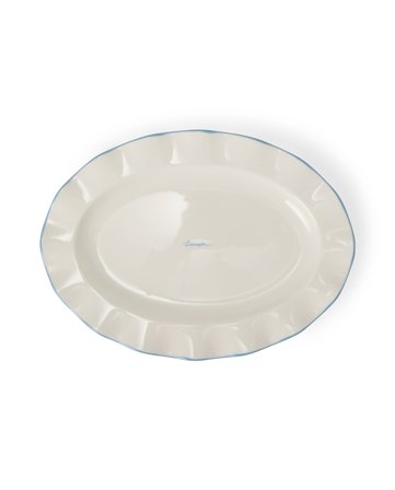 Lexington Bølget oval tallerken i steintøy, hvit/blå