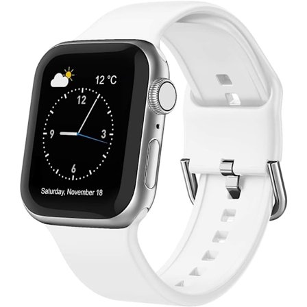 Apple Watch-armband i mjukt silikon, sportarmband, ersättningsarmband, lämpligt för hela Iwatch-serien (vit 42/44/45 mm)