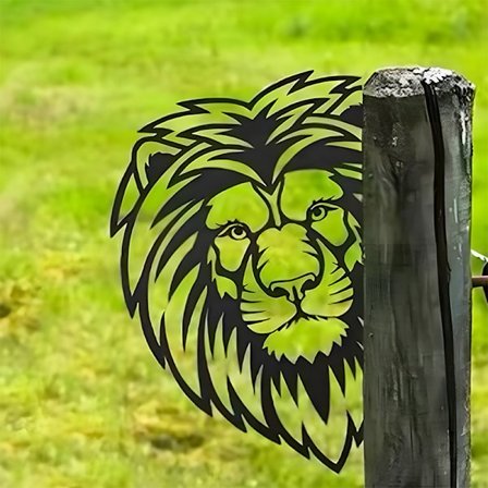 Løve 29*22cm Metall Hagepynt for Gjerder, Utendørs og Hjemmedekorasjoner, Dyr, Hagedekor, Skulpturer, Silhuetter i Støpejern, Tre, Hage, Wa