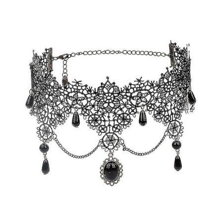 Krystall Gotisk Halskjede Boho Smykke Krage Choker Svart Blonder Sexy Luksus 1stk-svart