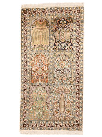 77X149 Tapis Cachemire Pure Soie D'orient Marron/Beige (Soie, Inde) Carpetvista