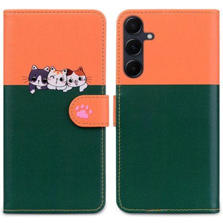 Tegneserie Soft Series Samsung Galaxy A35 5G-etui lommebok med skjøting av lærdeksel - Svartgrønn