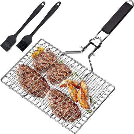 Grillkurv, fiskegrill, rustfrit stål, sammenklappelig, bærbar, rustfrit tilbehør