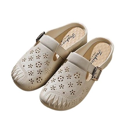 Damskor platta halkfria hålskor i PVC kompatibelt med SE kunder, beige färg, bekväma och lätta att bära