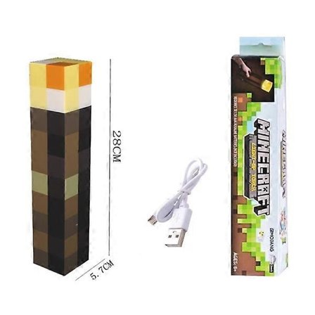 Minecraft LED Fackla, 28 cm USB Nattlampa, Officiell Brownstone Fackla Lampa för Barnrum och Gamers (FMY)