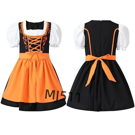 Halloween-kostymer søte barn ølfestival kort skjørt flerfarget campusaktiviteter jentekostyme orange color S