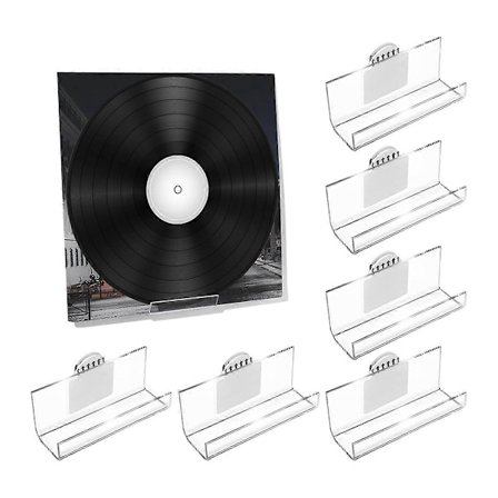 6 Pakning Vinylplateholder Veggfeste Uten Boring, Selvklebende Akryl Platehylle Display Stativ fo
