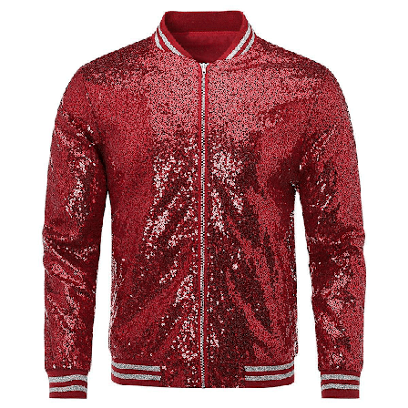 Allthemen Herre Sequin Casual Lynlås Fest Bomber Jakke-WELLNGS Red XL