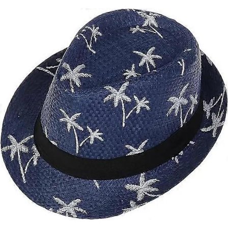 Hawaiiansk Fedora Stråhat til Mænd Kvinder Unisex Panama Sommer Sol Jazz Kostume Party Hat (Marineblå)