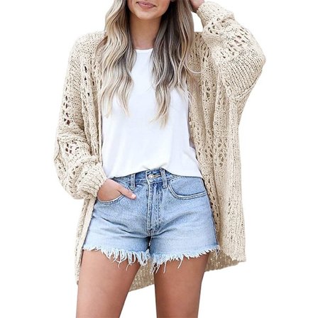 Kvinners Heklet Cardigan Kimono Boho Lang Ermet Lett Myk Oversized