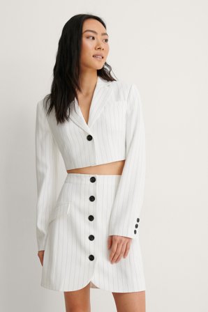 NA-KD Trend Pinstriped Skirt - Korte nederdele - Hvid - EU 36