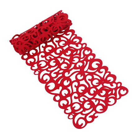 Rektangulär ihålig filt bordslöpare bordsduk placemats hushållsdekorationer, 40 * 11 tum (röd)