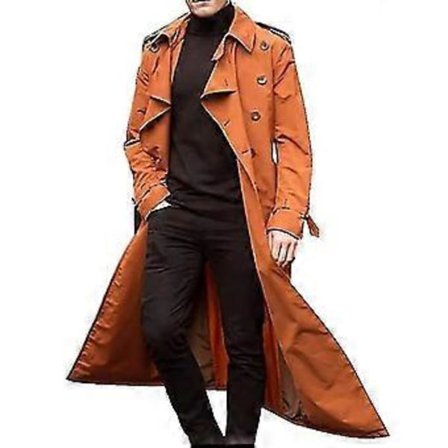 Mænd Lang Trenchcoat Lapel Overfrakke Casual Jakke Almindelig Yderbeklædning Toppe Z Z (S orange)