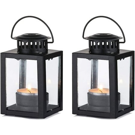 Lyslykt hagelantern, 2 stk vintage stil hengende små lykter, svart stearinlys telys