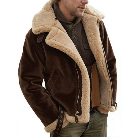 Fuskepels Skin Bomberjakker for Menn, Uformelle Varme Vinterjakker