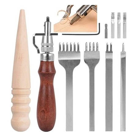 Hålstansverktygssats 4 läderklohål + 1 spårningsanordning 5 i 1 + 1 polerpinne Läderhantverkstillbehör för DIY-hantverk